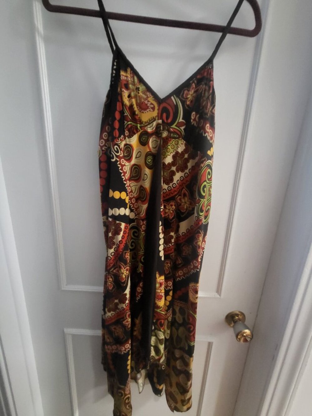Terra Nostra Boho Patchwork Print V-Neck Maxi Dress - M